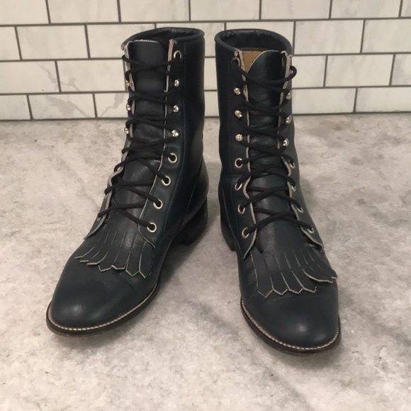 Justin Roper Boots Womens 5.5 B Blue Gray Western Diamond Cowgirl Rodeo Lace Up - Picture 2 of 9